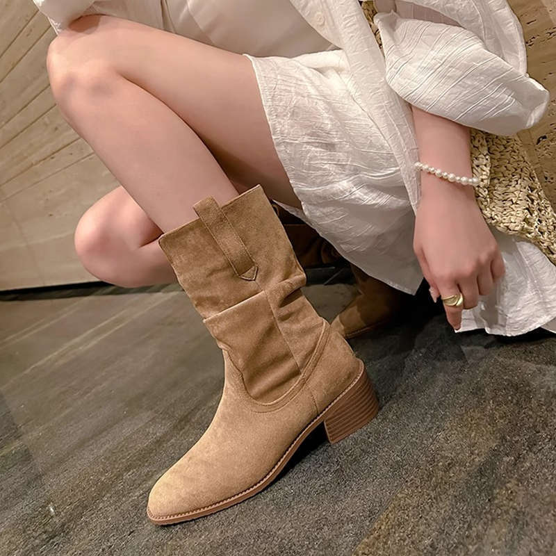 配裙子西部牛仔马丁靴女2025年新款废土风粗跟内增高堆堆靴短靴子|undefined