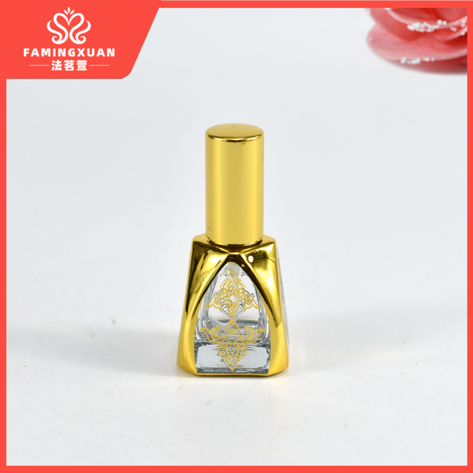 Botella de Perfume Recargable Fa Mingxuan, Botella Vacía para Perfume al por Mayor, Botella de Perfume Vacía de Vidrio con Pulverizador y Estampado Dorado de 12 ml