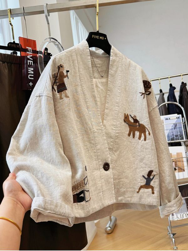 『欣幸』カーディガン 高級感あふれる重厚な刺繍 独特で洗練されたVネック 高級ショートジャケット レディース 秋用ジャケット|undefined