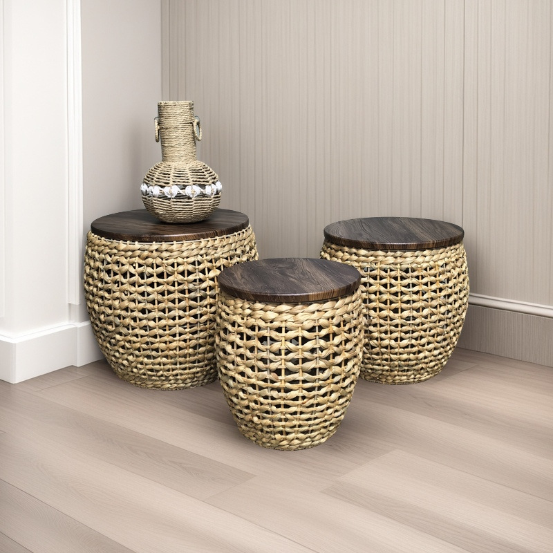 Mesa de tejido de madera transfronteriza mesa de té de caña sala de estar mesa de té balcón mesa de té de paja fábrica fuente fábrica al por mayor