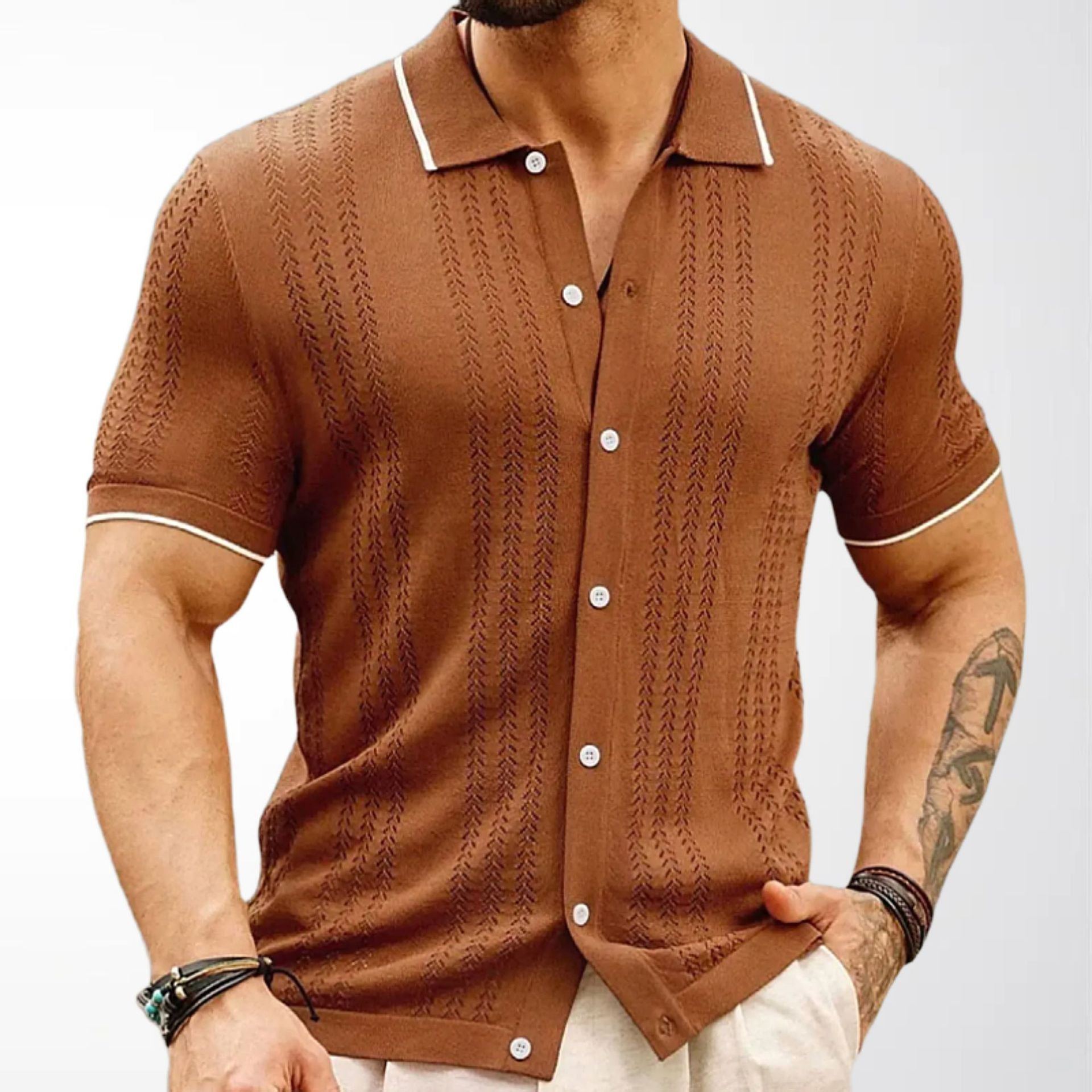Men's Knitted Polo Shirt with Wheat Ear Jacquard Trim, Short-Sleeved Business Casual Knitted Cardigan, Foreign Trade Men's Clothing Sy0007