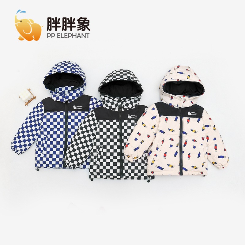 Nueva Colección Otoño/Invierno 2025, Ropa para Niños y Niñas, Chaqueta Acolchada con Capucha, Estampado de Bloques de Color y Cuadros