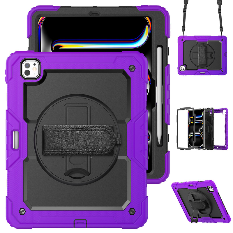 Suitable for iPad Pro13 Protective Case Strap Hand Strap Pro11 Contrast Color Silicone PC Bracket Drop-proof M4 Three-proof Case Suitable for iPad Pro13 Protective Case Strap Hand Strap Pro11 Contrast Color Silicone PC Bracket Drop-proof M4 Three-proof Case