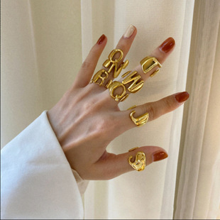 European and American 26 English Letter Rings for Women with Adjustable Opening, Fashionable and Personalized Internet Celebrity Ins Trendy Ring Manufacturer a