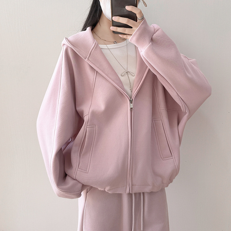 连帽卫衣外套女早秋2025新款秋季韩版宽松百搭女款灰色中长款上衣|undefined