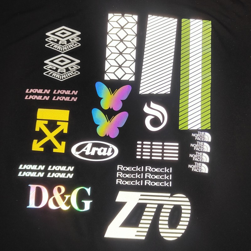 厂家加工服装反光烫画用高弹银色转印标 耐水洗彩色反光LOGO供应
