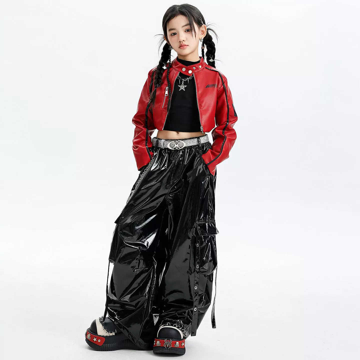 爵士舞女童服装潮酷时髦儿童元旦长袖夹克演出服装女孩jazz练功服