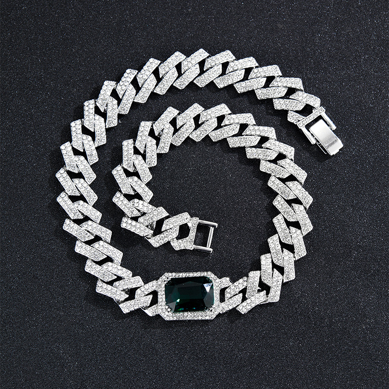 Cuban Chain Necklace Personalized Hip Hop Style Diamond Emerald_voghion.com