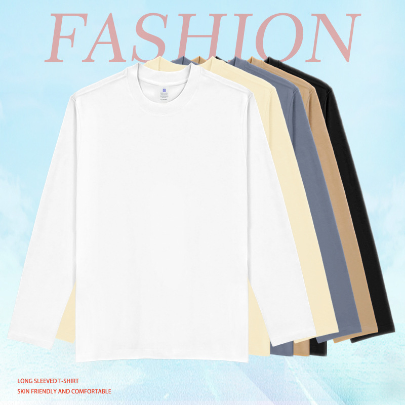 25年新款大落肩200克精梳纯棉圆领长袖t恤宽松大码跨境内搭上衣