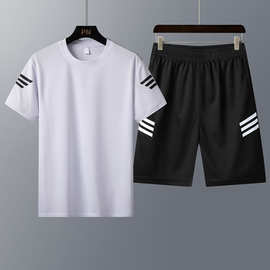 夏季短袖T恤男套装速干透气跑步五分短裤健身两件套宽松大码男装