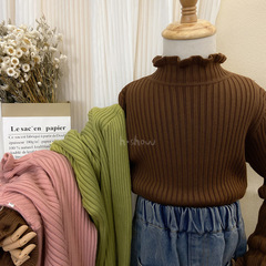 女寶木耳邊毛衣童裝兒童針織內搭冬女童半高領打底衫上衣0158A006