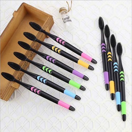 Bamboo charcoal antibacterial toothbrush for adult household wholesale nano soft bristle adult high-end hard bristle brush men and women family combination pack