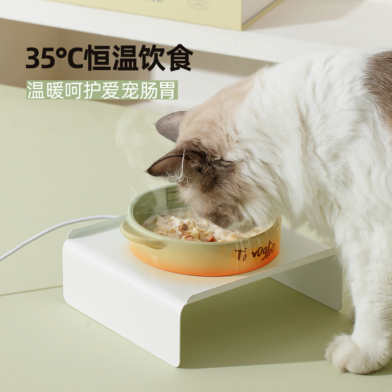 Calentamiento de temperatura constante dispensador de agua de cerámica alta pierna gato tazón soporte cervical perro tazón gato tazón binaural mascota beber tazón de comida