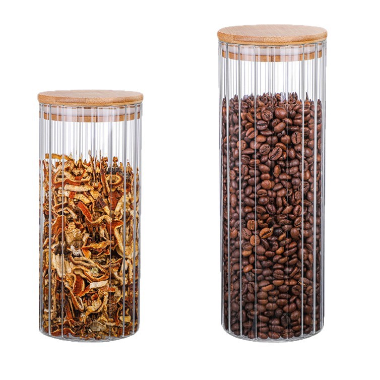 Taza de té con cubierta de bambú multiespecificación vidrio de alto silicio de silicio simple para almacenar granos de granos de cocina doméstica tanque de almacenamiento sellado