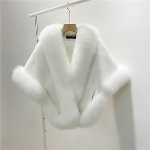7-Xi Ma Winter Bride Fox Fur Shawl Wedding Dress Cape Cheongsam Fur Cloak Coat White Female Mink Fur