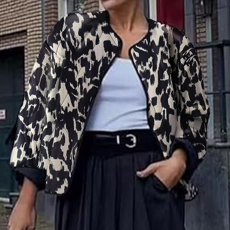 New autumn European and American style women's casual fashion cow animal print quilted cotton jacket