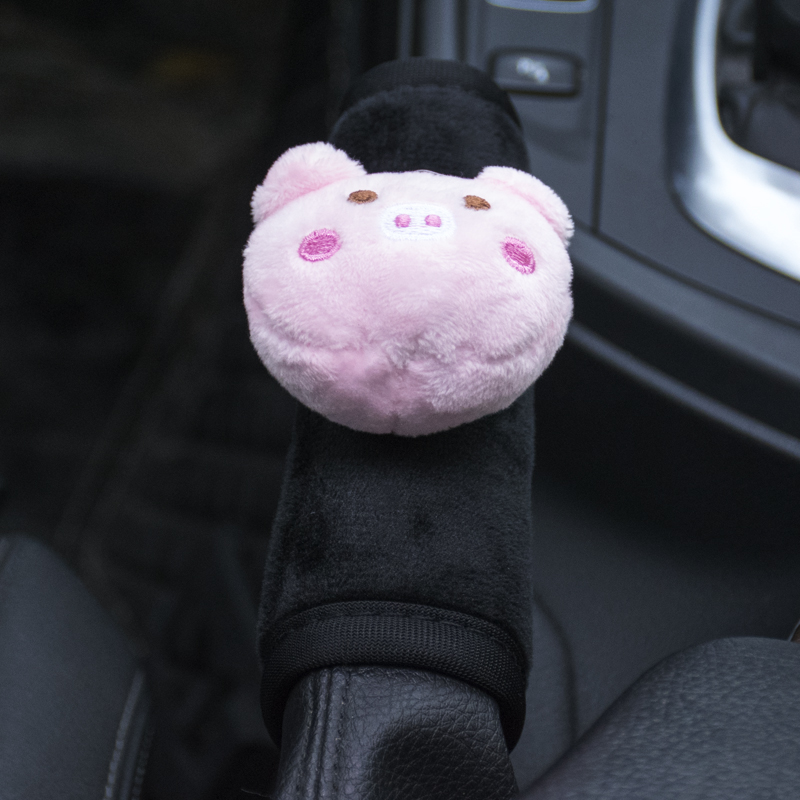 19#핸드브레이크 커버 - 핑크 피기 - 피부 친화적인 플러시 천 - 블랙