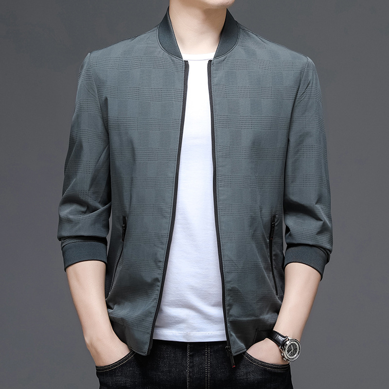 2022 Spring and Autumn New Men's Vertical Collar Jacket Solid Color Thin Fashionable Loose Middle-aged and Young Men's Casual Jacket for Men