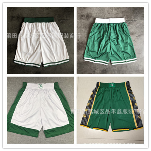 Wholesale In-Stock Basketball Shorts Celtics Tatum Irving Walker Green White Embroidered Basketball Shorts