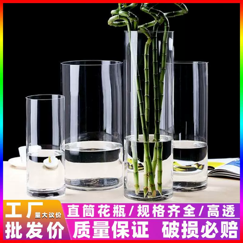 直筒玻璃花瓶透明富贵竹马醉木水培植物器皿醒花高级感客厅落地摆