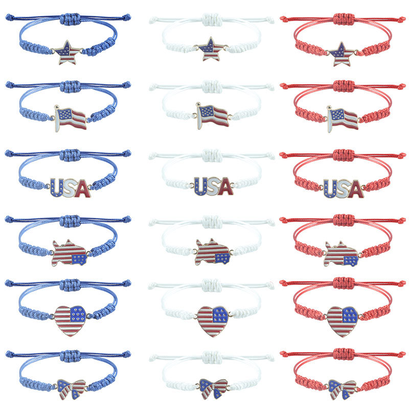 유럽과 미국 베스트 셀러 새로운 미국 5 각 별 수제 팔찌 미국 독립 기념일 깃발 손 로프 공장 직접 판매