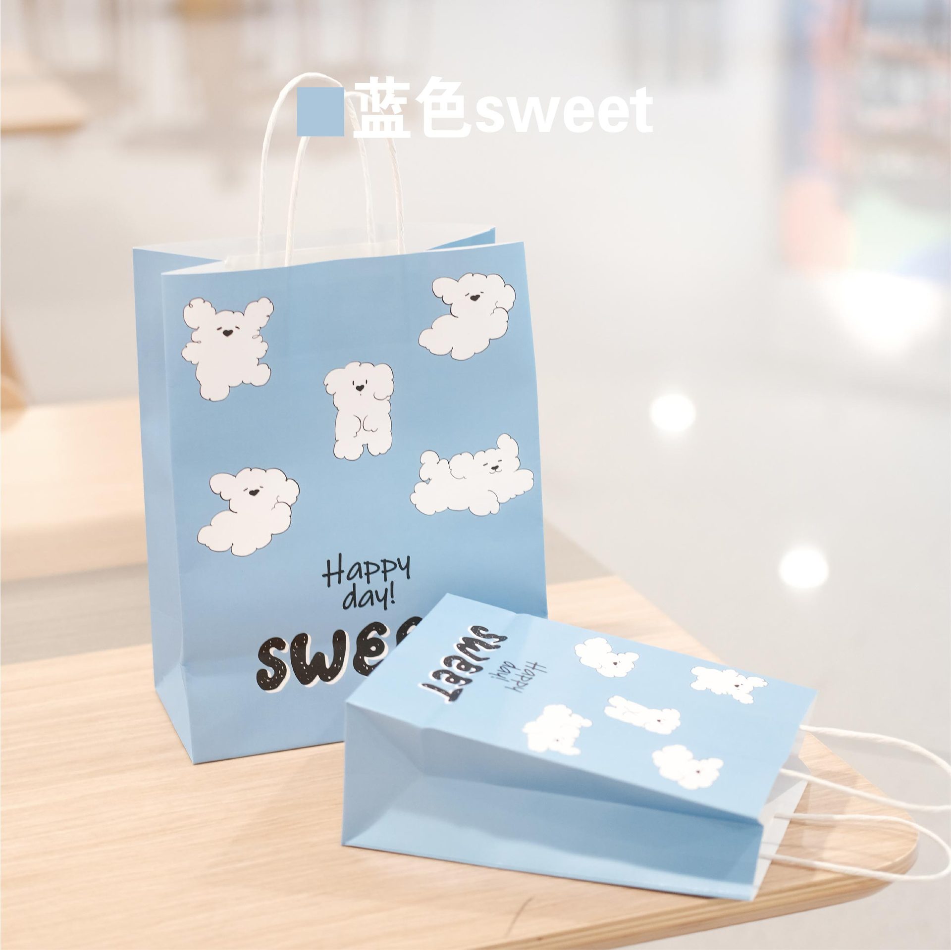 子犬柄防水ハンドバッグ、ミルクティー、コーヒー、ベーキング用包装袋、紙袋、漫画風、小年デザイン