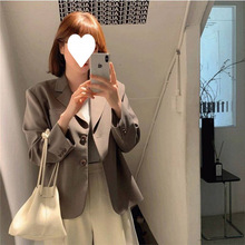 小西装外套女韩版宽松2025春秋英伦风灰色短款ins西服小个子上衣