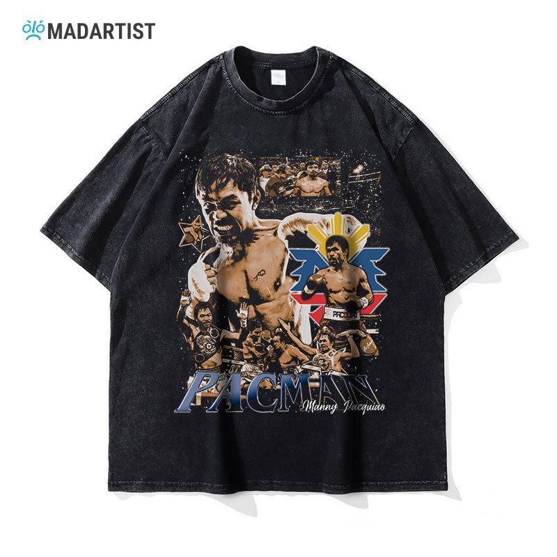 拳王帕奎奥t恤拳击手Manny Pacquiao短袖水洗做旧复古数码印花