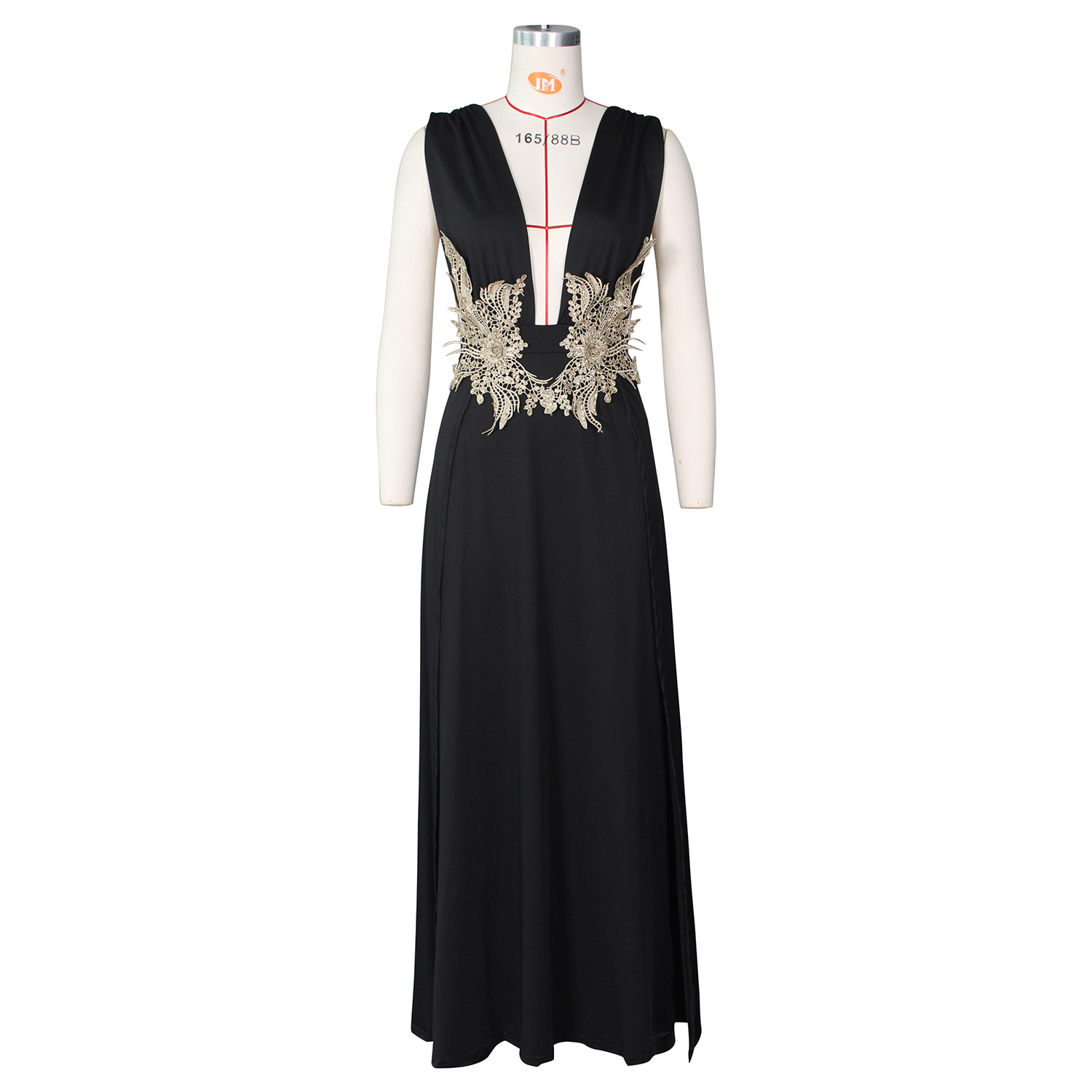 Elegant Solid Color V Neck Sleeveless Patchwork Backless Polyester Maxi Long Dress Party Dress display picture 1