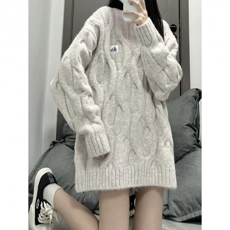 秋と冬の新しい韓国風カラフルな麻の花プルオーバーセーター女性のためのトレンディなルーズで多用途なカップルトップ冬|undefined