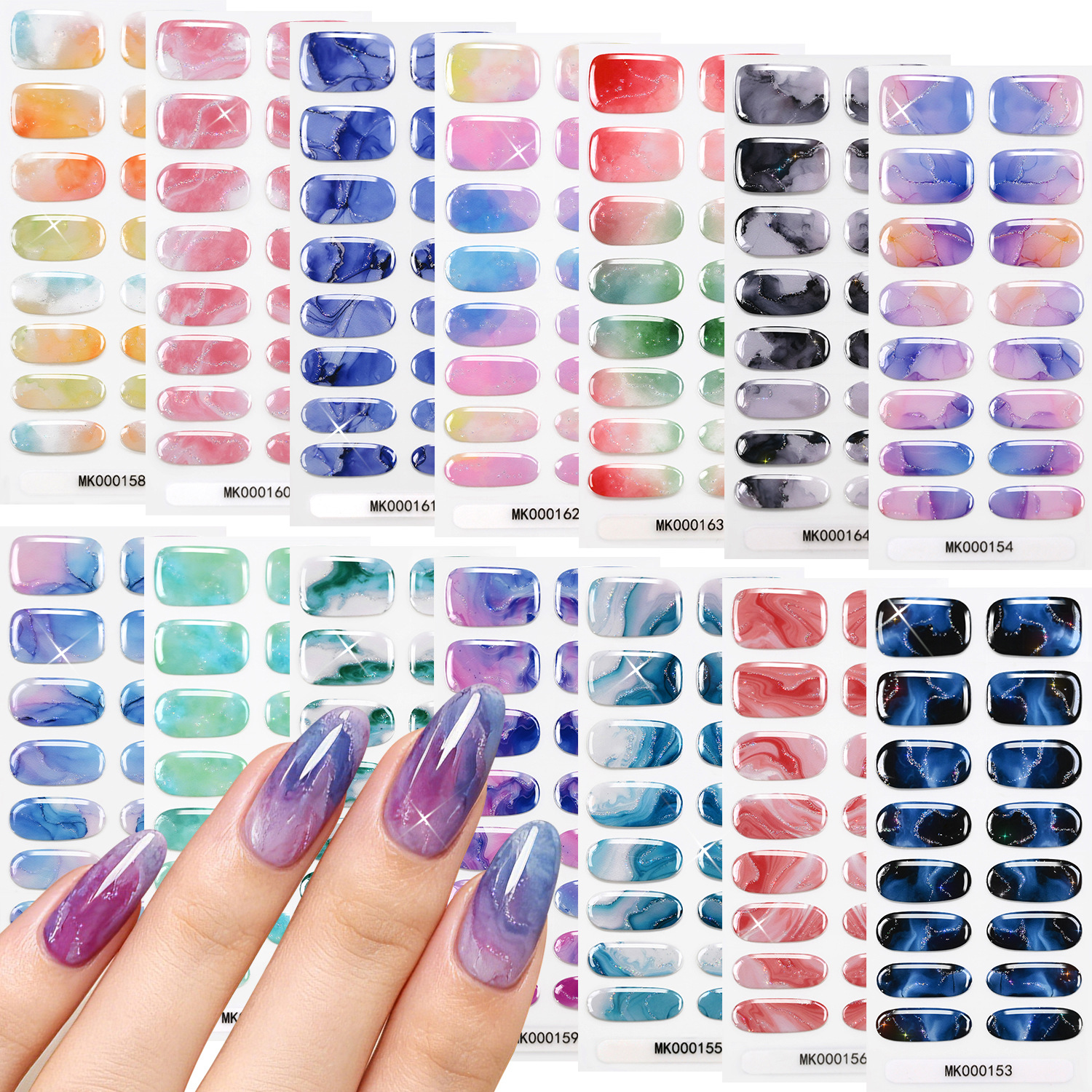 New Technology 16-Finger No-Bake Gel Nail Stickers, Export-Friendly, Eco-Friendly, Waterproof, Uv Light-Free Gel, High-End Nail Stickers