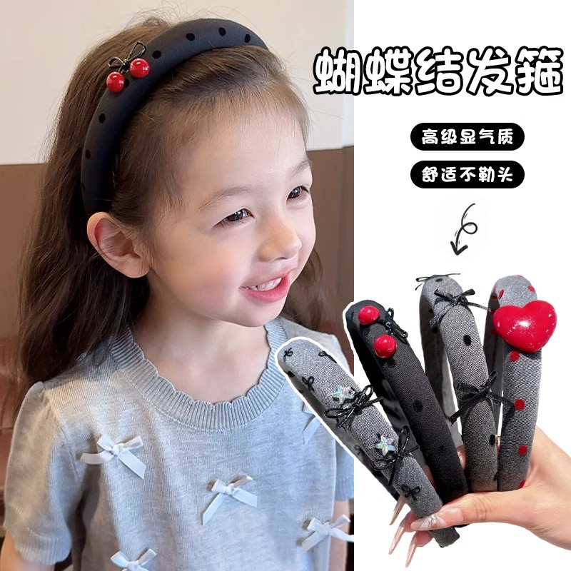 Niños gris flocado bandas de cabello alto cráneo de alta sensación tocado 2024 nuevo simple punto de onda arco atado de cabeza mujer