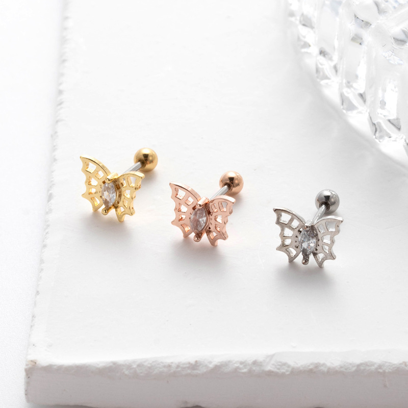 1 Piece Ear Cartilage Rings & Studs Streetwear Heart Shape Butterfly Copper Plating Inlay Zircon display picture 5