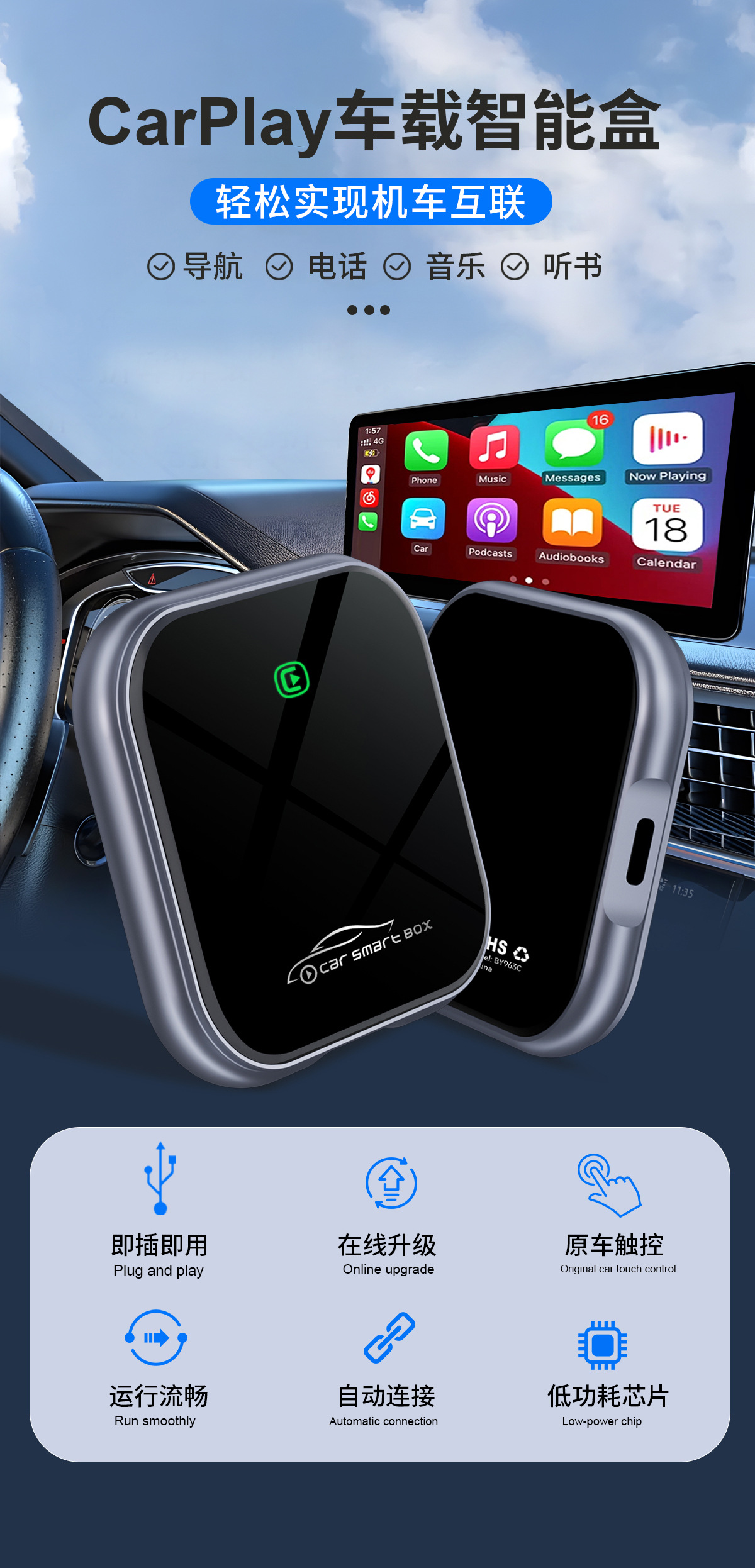 Wireless CarPlay module Android auto car machine navigation CarPlayI audio and video wholesale car