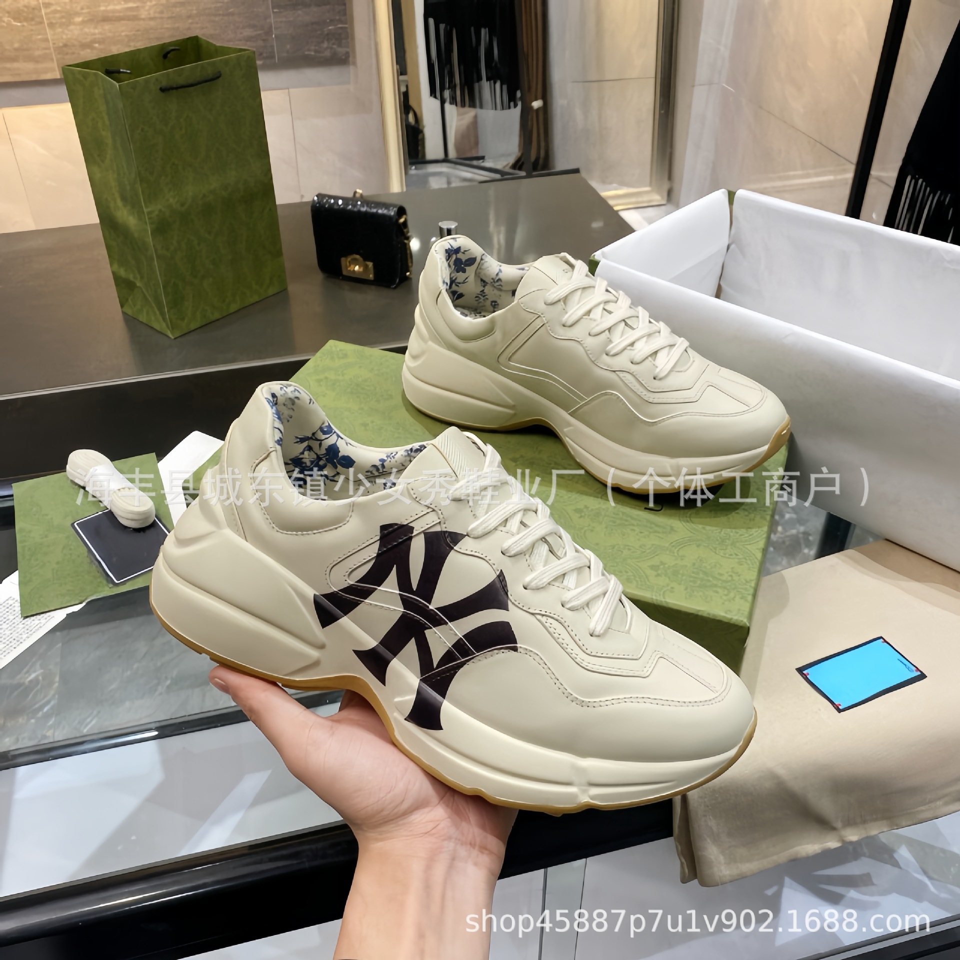 老爹鞋G~家拼色休闲印花新款男女厚底内增高运动老花彩色复古外贸