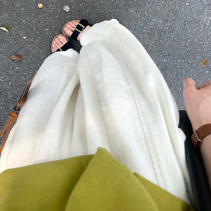Maternity Summer Wide-Leg Pants, Cotton Thin Style, High-Quality Drape, Plus-Size Relaxed Fit, White Wide-Leg Casual Pants