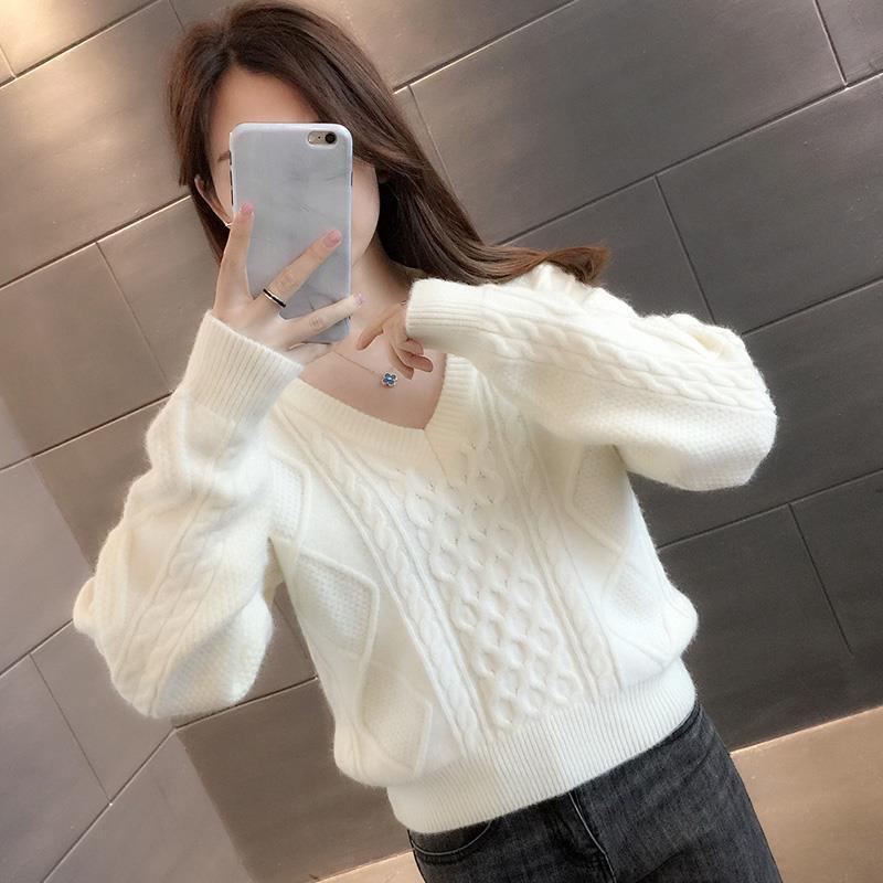 低领短款v领毛衣女2024年新款春秋冬内搭小个子鸡心领打底衫宽松