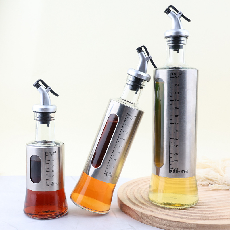 Cocina para el hogar acero inoxidable con botella de aceite graduada olla de aceite para el hogar botella de aceite de vidrio sellada sin fugas de aceite botella de vinagre de salsa de soja