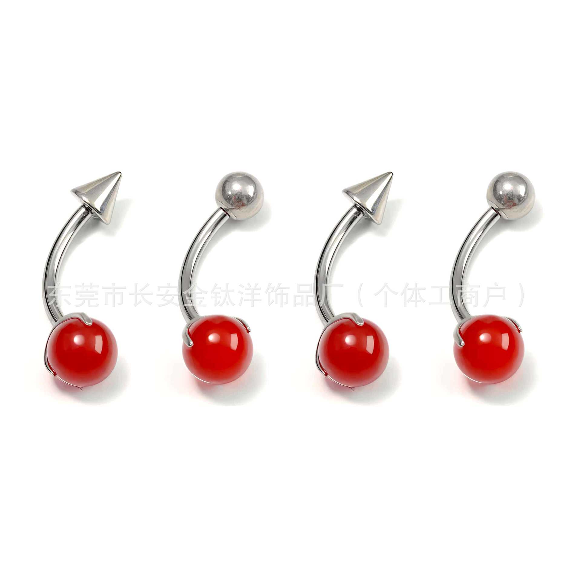 F136 Titanium Inner Thread Three-Claw Red Agate Pointed Cone Ball Navel Ring G23 Titanium Body Piercing Jewelry detail image 8