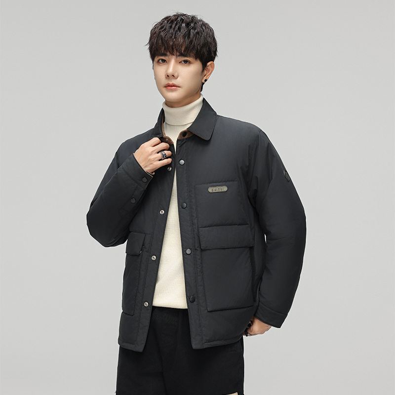 2024 lapel shirt collar down jacket men's coat warm casual top solid color youth winter clothing_voghion.com