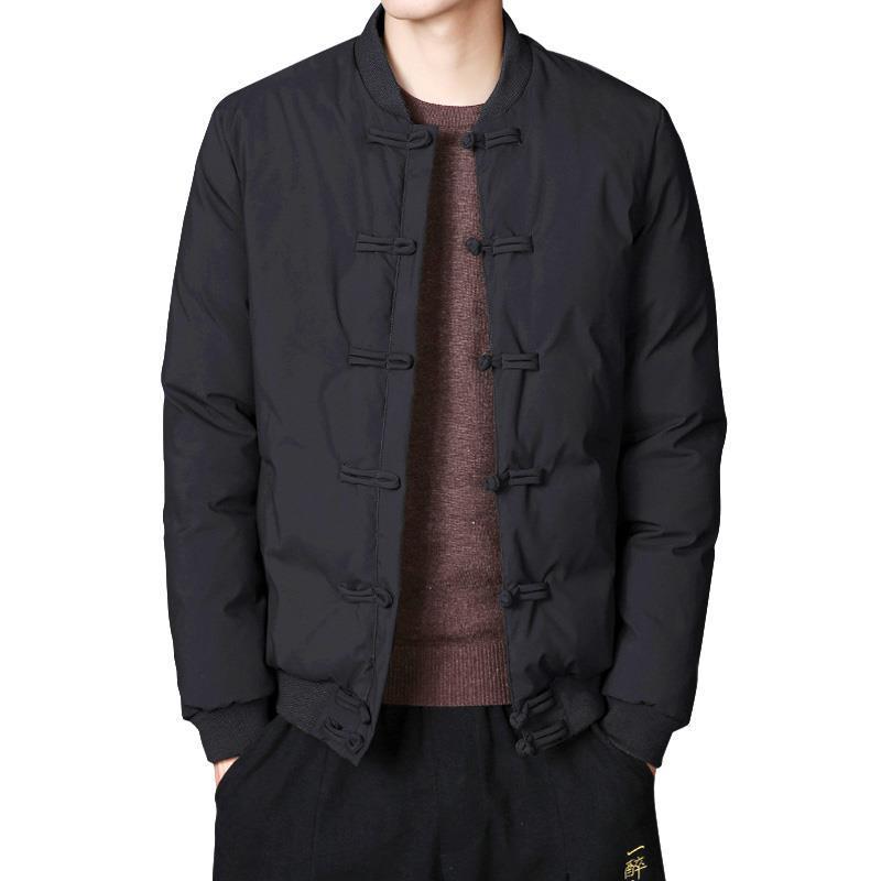 (2개) 중국 스타일 남성 겨울 코트 빈티지 코튼 패딩 코트 중국 스타일 짧은 버클 코튼 패딩 코트 팻 플러스 사이즈 탕 세트 코튼 패딩 코트 트렌디