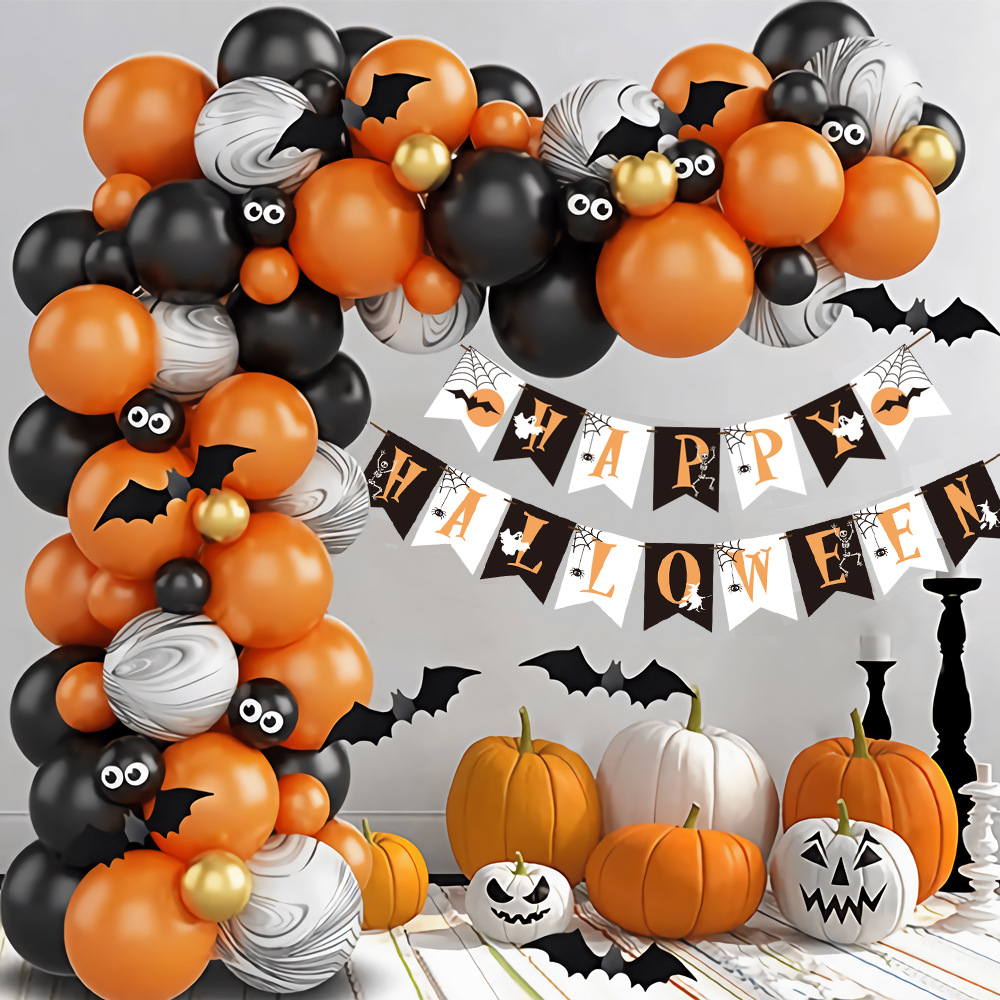 Ensemble de ballons en latex, citrouille, araignée, sorcière, film d'aluminium, boule de fleurs en papier, décoration de fête d'Halloween_voghion.com
