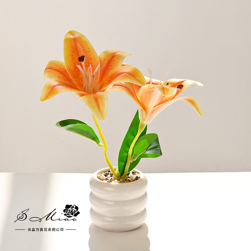 Flor falsa película sensación de lirio flor de simulación bonsai flor de moda decoración creativa plantación verde artificial simulación maceta