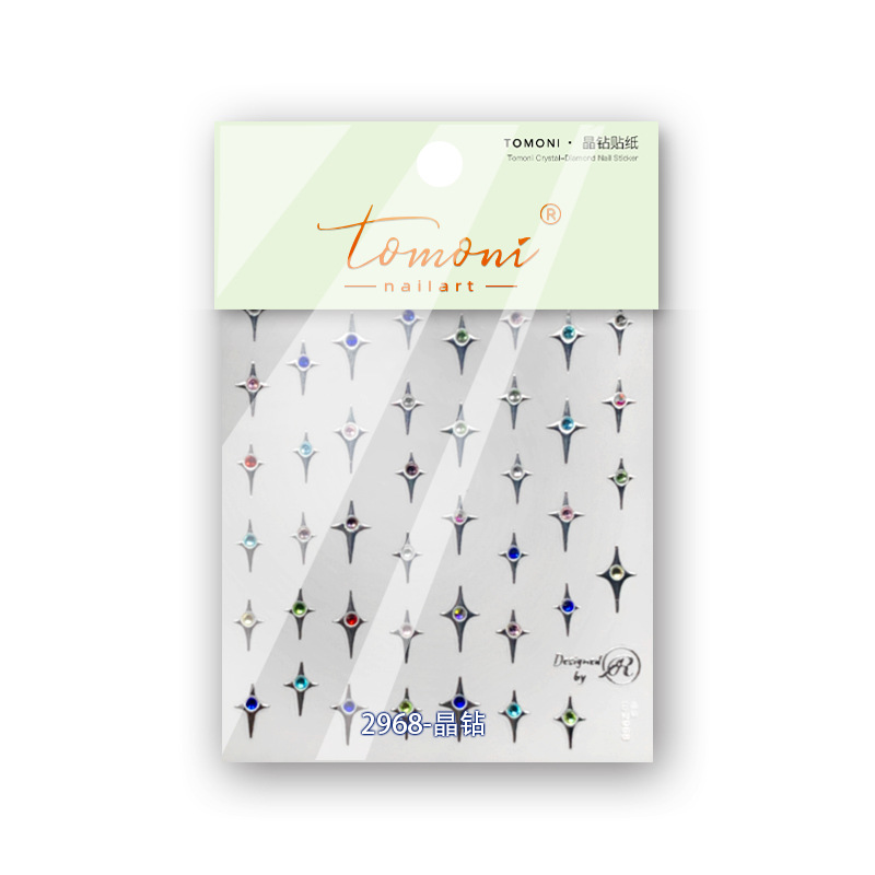 Tomoni cristal diamante uñas pegatinas popular japonés retro uñas pegatinas fábrica al por mayor de Plata cuatro Awn estrella 2944