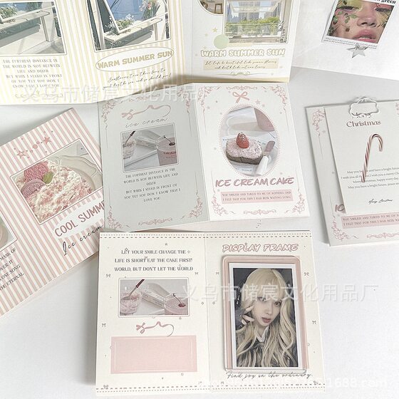 Ins Style Light Summer Folding Card Packaging Folding Card Gift Decoration Folding Diy Message Greeting Card