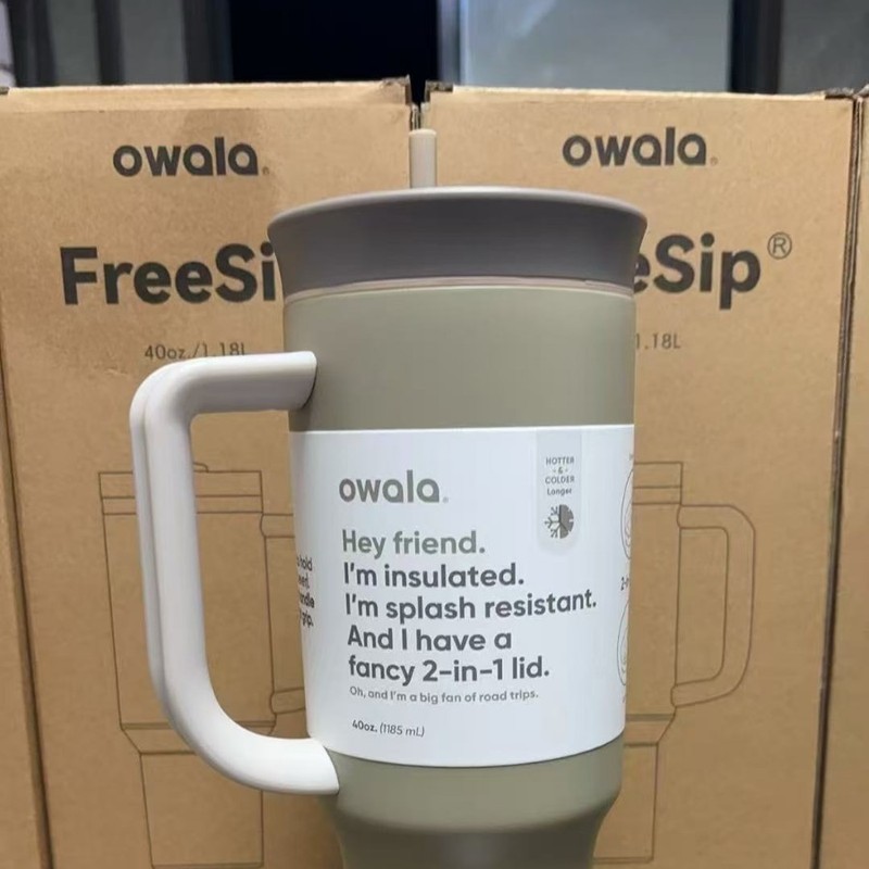跨境owala水杯304不锈钢双层保温杯旅行汽车载杯40oz真空提手吸管|undefined