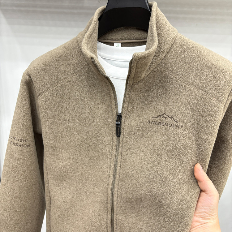 2025 Autumn/Winter Stand Collar Double-Sided Fleece Jacket for Men, Warm, Windproof, Soft, Fashionable, Printed, Solid Color Jacket Men's Wear