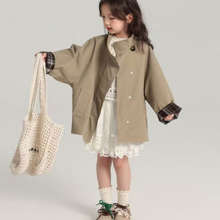 Girls' Windbreaker Coat Spring and Autumn Mid-length 2025 New Spring Korean Style Retro Children's Spring Clothes for Girls