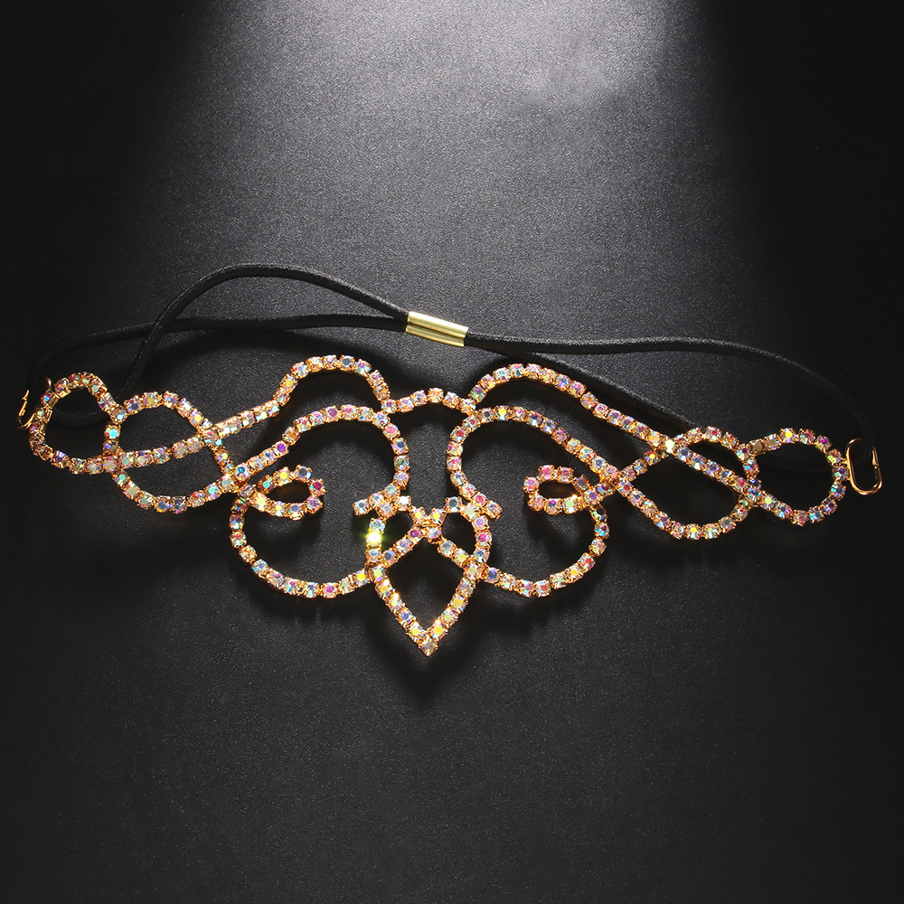 Cruz-frontera nuevo rhinestone tocado estilo bohemio cuerda elástica diamante completo frente joyería mujer headwear
