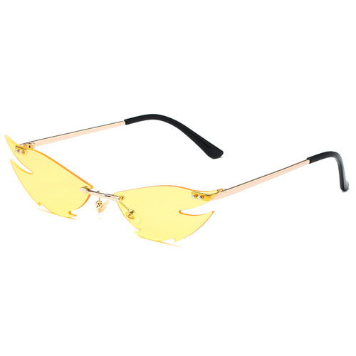 Personalized rimless cat-eye sunglasses for women, trendy European and American street style punk sunglasses, cross-border fashion glasses, wholesale